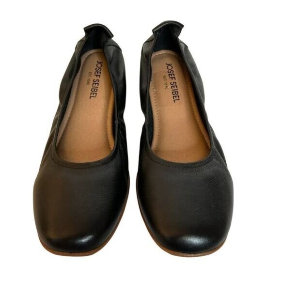 Josef Seibel Black Leather Slip On Ballet Flats - Picture 2 of 7